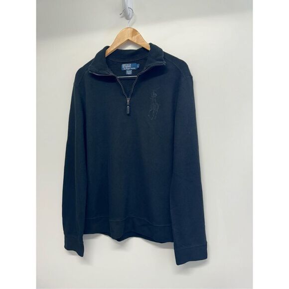 Polo Ralph Lauren 1/4 Zip Sweater Mens Size L Black Pony Pullover Long Sleeve - Picture 3 of 11